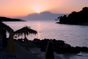 Ksamil islands viewed from the beach - Beautiful sunset